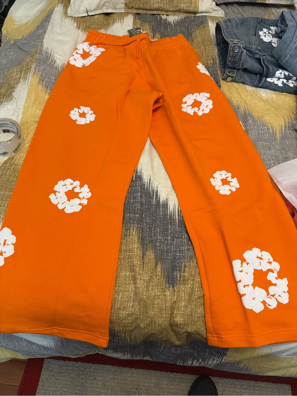 Denim Tears Cotton Wreath Orange Men’s Wide-Leg Sweatpants